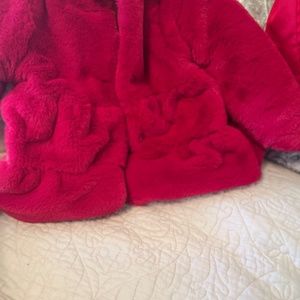 Red fur jacket with button front